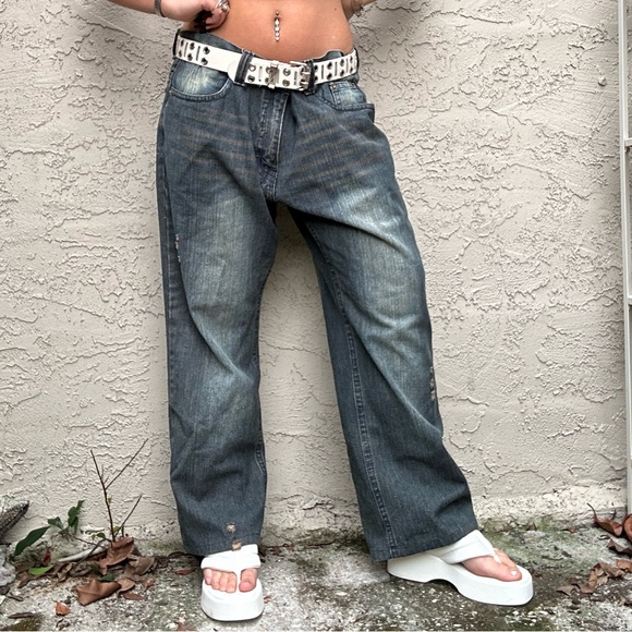 Y2k Distressed Dark Wash Fusai Baggy Jeans - Picture 8 of 10